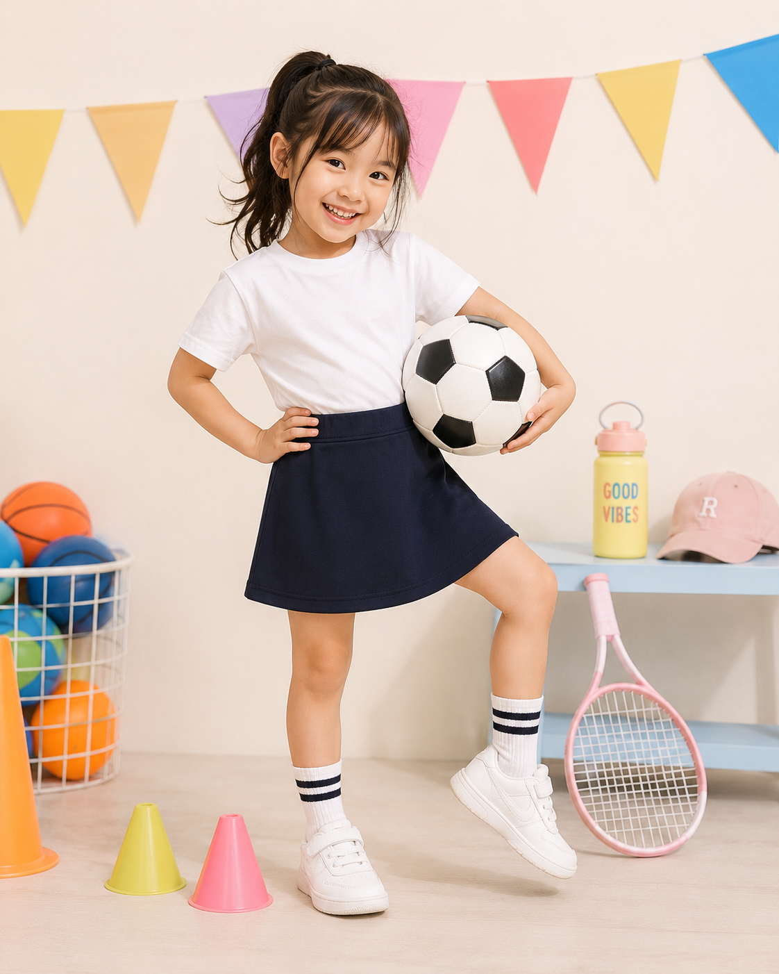 Anak memakai rok sport hitam Happy Pants Kids